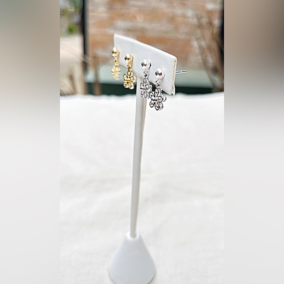 CZ Flower Stud Dangle in Gold Filled or Sterling Silver, Small Flower Dangle - Picture 7 of 10